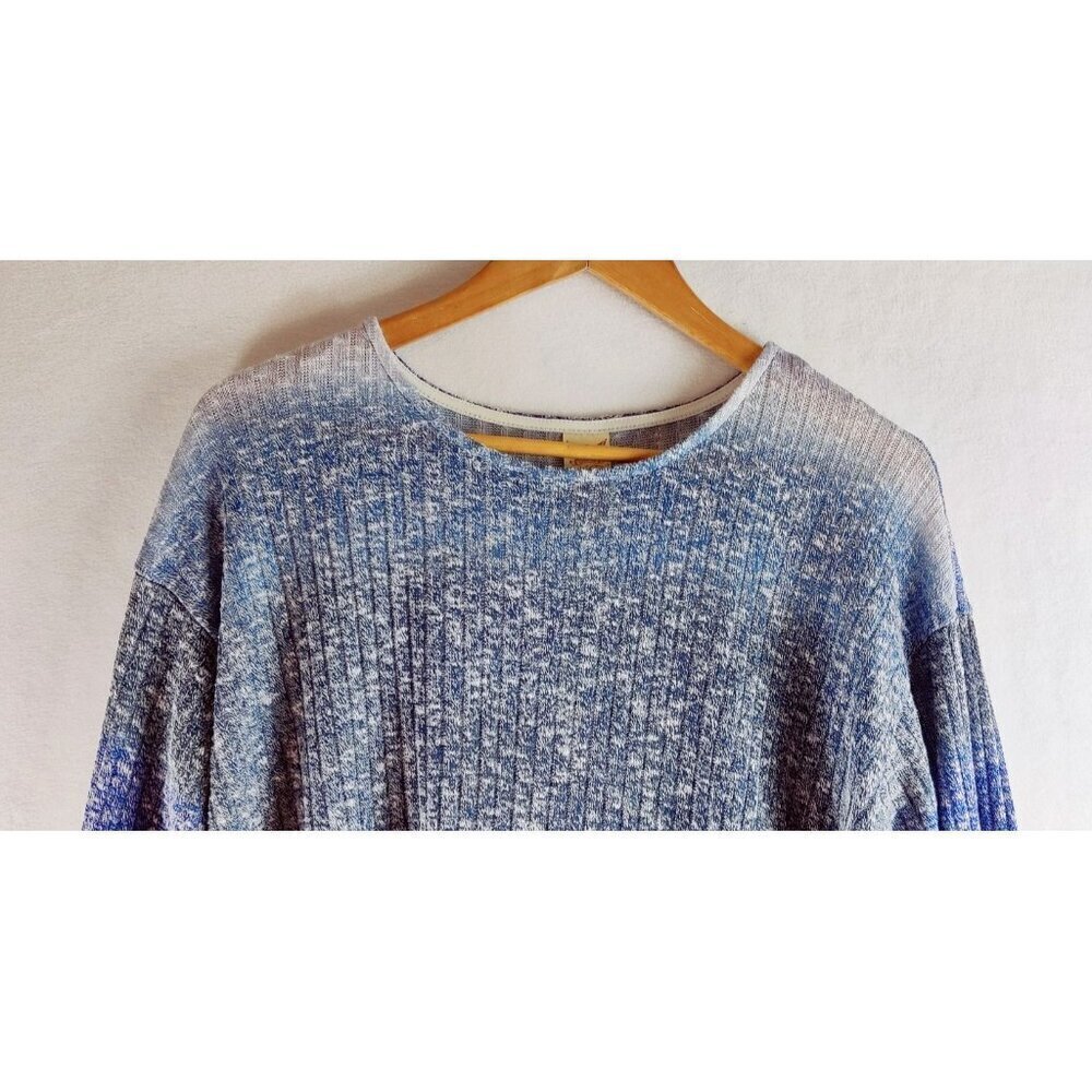 Tunic Soft Stretch Knit Crotchet Trim Faded Glory Shades of Blue Cotton Cottage - Picture 4 of 8